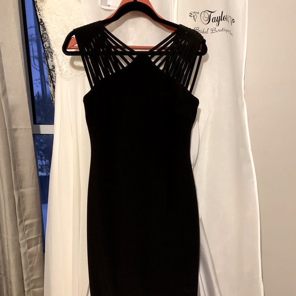 NWT Size 4 (4-6) Frank Lyman midi length strappy black dress.